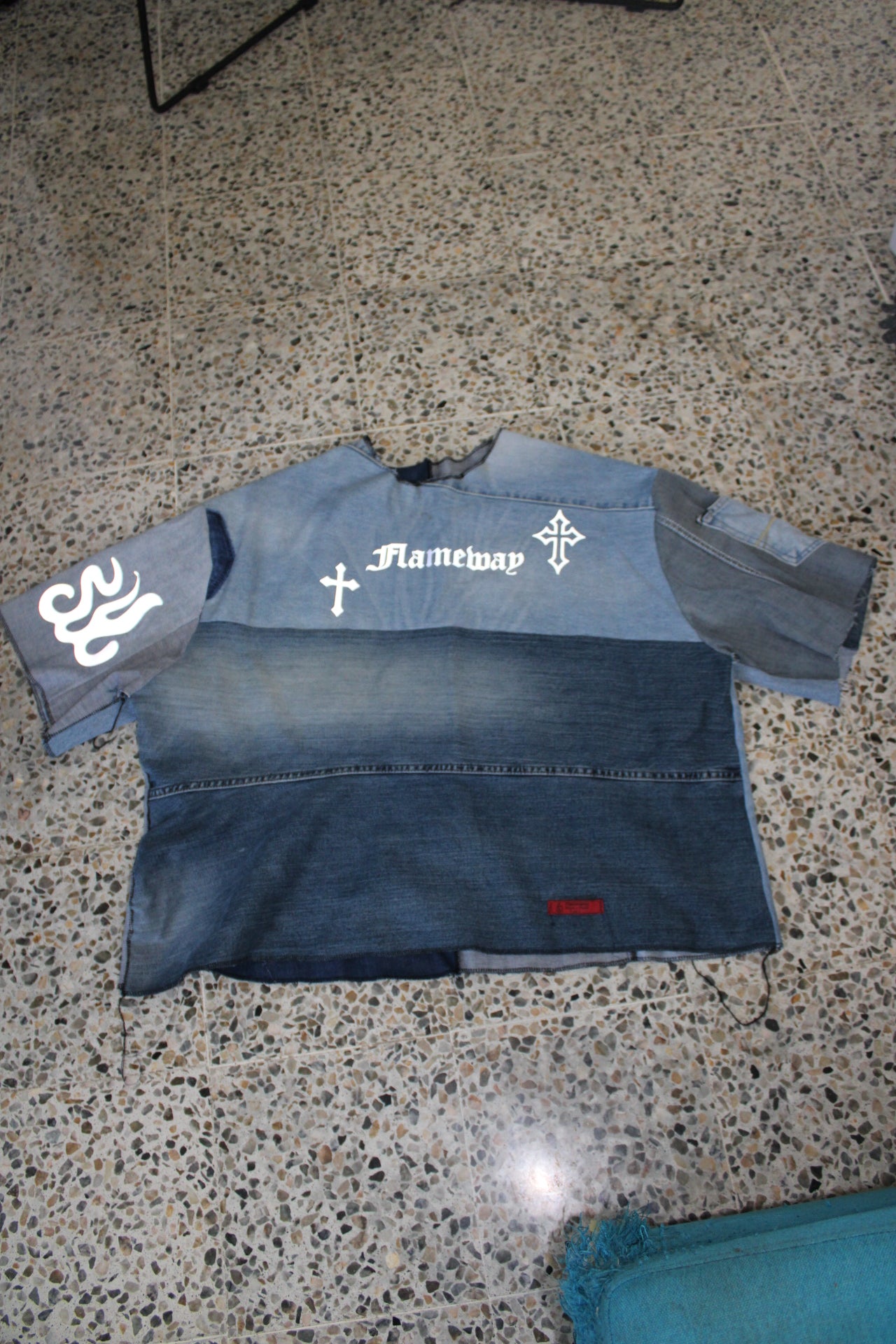 Denim patchwork flame t