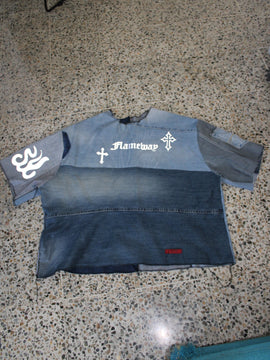 Denim patchwork flame t
