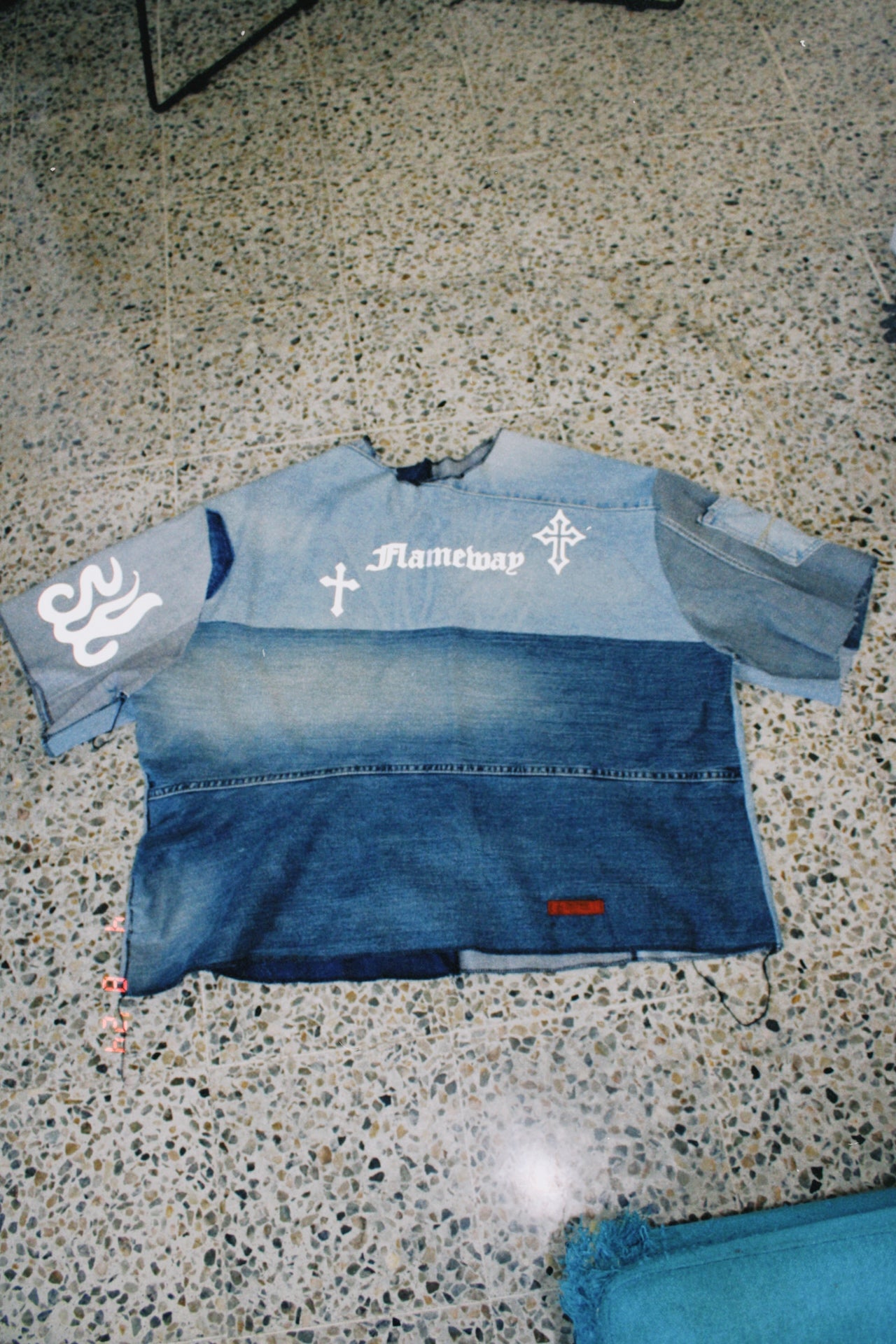 Denim patchwork flame t